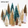 Christmas 8pcs Miniature Tree Mini Pine Frosted Sisal Trees Xmas Ornaments Decor