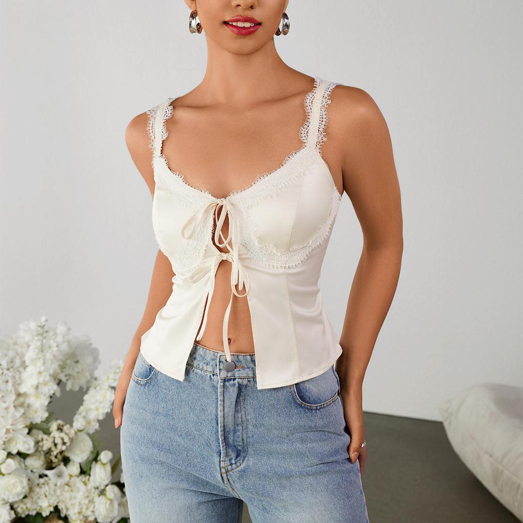 European and American Matte High-elastic Splicing Lace Hollow Top, Sexy Spice Girl Backless Strap Short Suspender Top