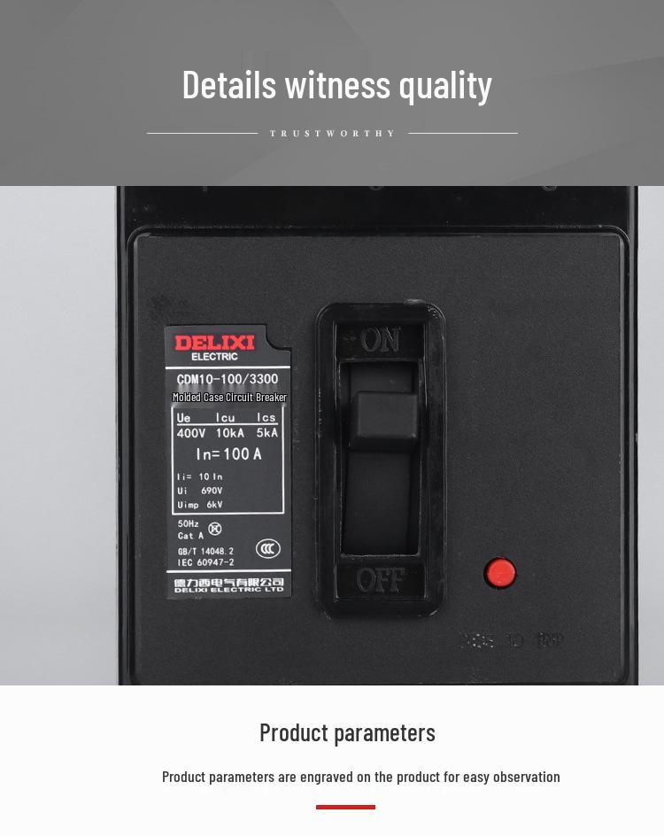 DELIXI CDM10-100/3300 Three-Phase Circuit Breaker, 100A 80A 60A, 3P Air Switch