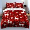 Red Christmas Bedding Set with Deer Pattern Bedding Set (1 Duvet Cover, 2 Pillowcases, Duvet Not Included)