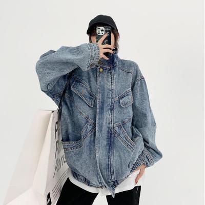 Spring and Autumn Retro Design Cowboy Jacket Long Sleeve Personalized Outdated Loose Coat