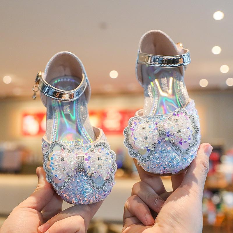 Korean crystal princess closed-toe half sandals for girls 21 серебряный