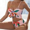Fashion Women Printed High Waist Split Long Skirt Bikini Casual Swimsuit Set