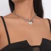 Women European Temperament Sweet Cool Choker Round Heart OT Buckle Chain Micro-set Minimalist Necklace For Women