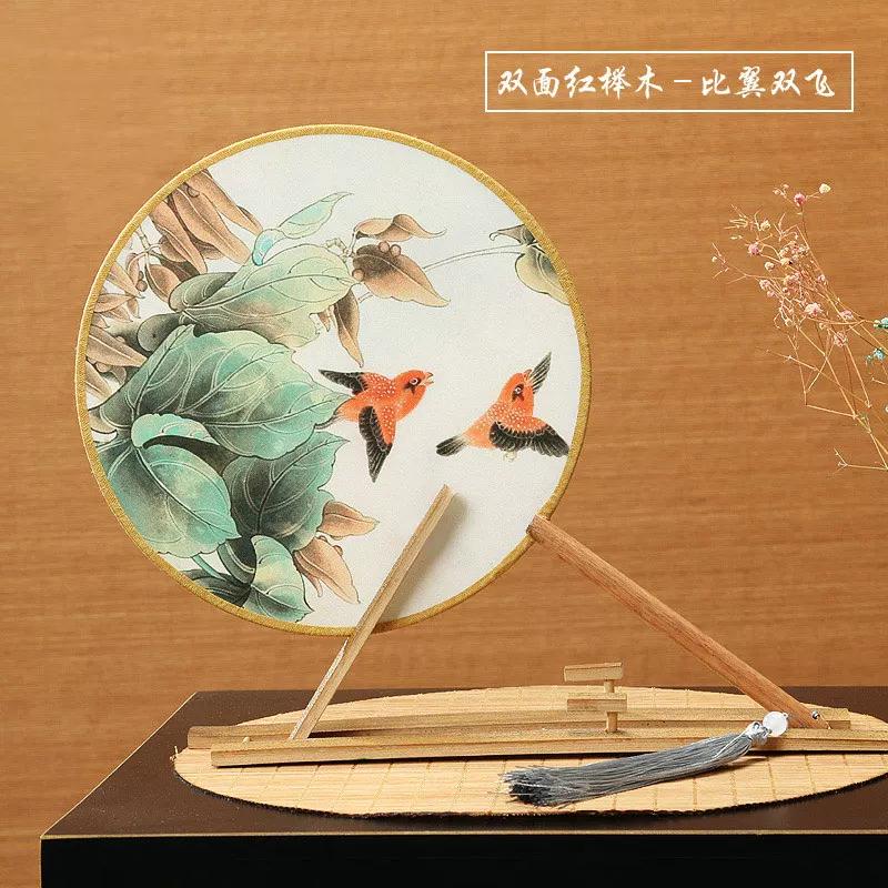 Double-Sided Red Beech round Women Classical Court Circular Fan