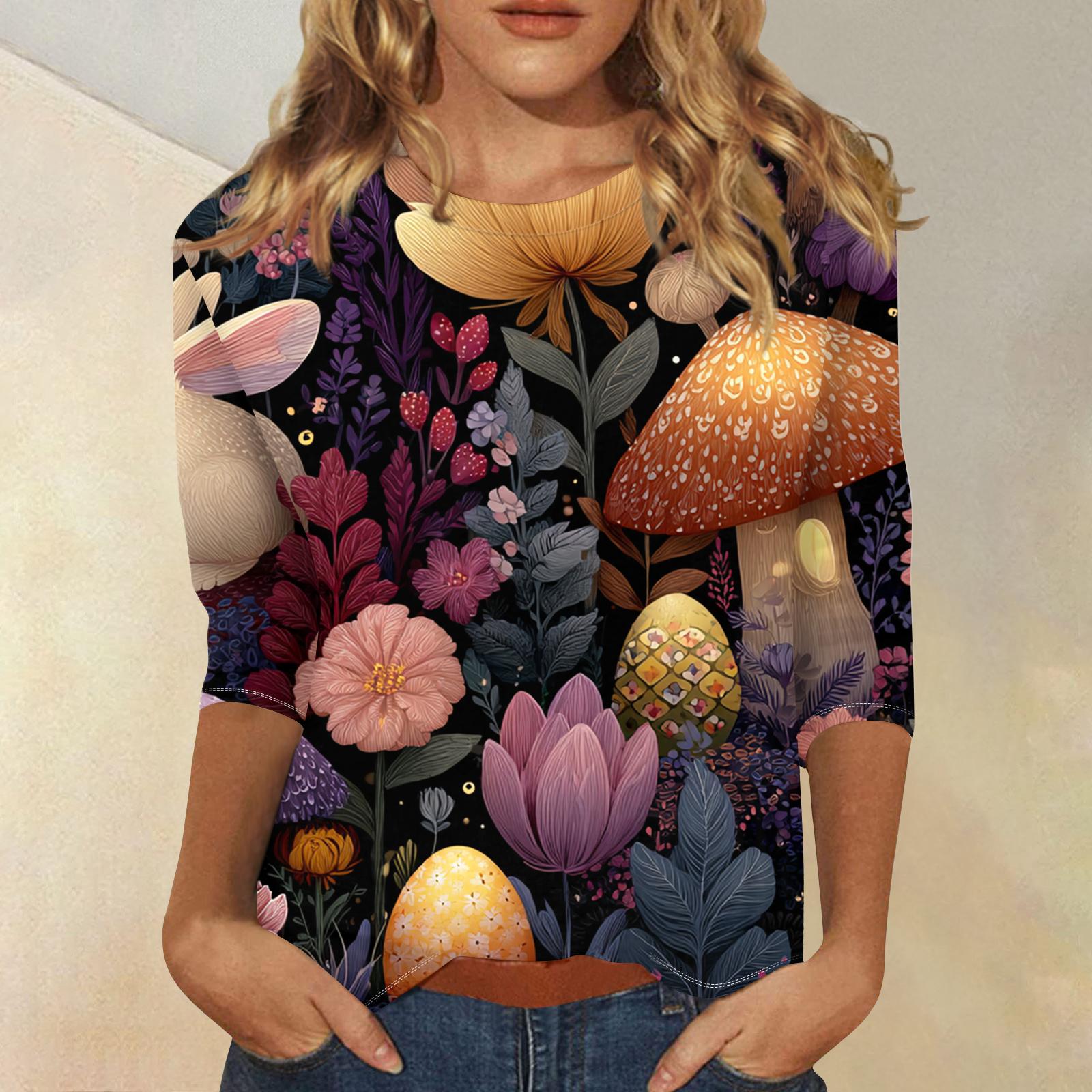 

Women s Fashionable Casual Three-quarter Sleeve Easter Print Round Neck Pullover Top XL фіолетовий
