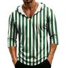 Men's Casual Hooded Striped Three-Quarter Sleeve T-Shirt