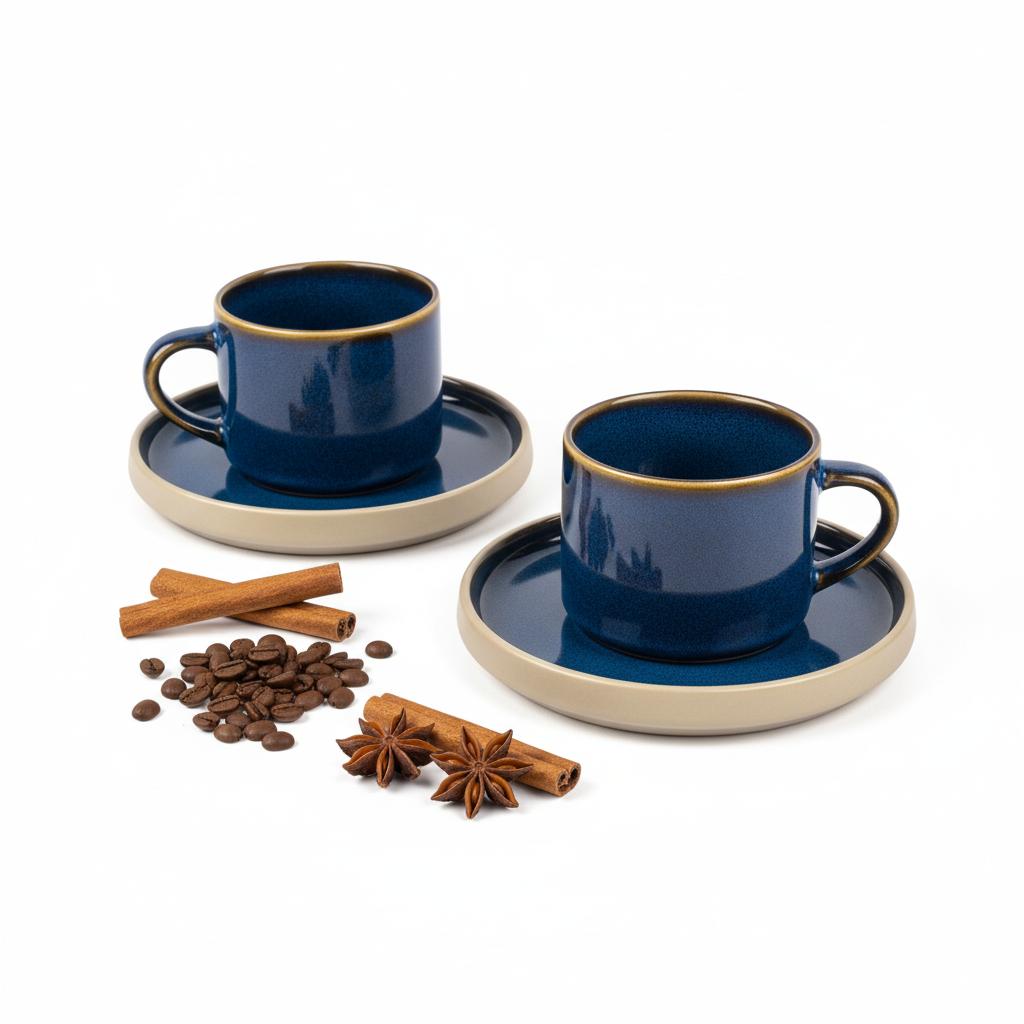 CUPS WITH SAUCERS FOR COFFEE AND TEA SET 200 ml GARNET Ø 8.5 CM