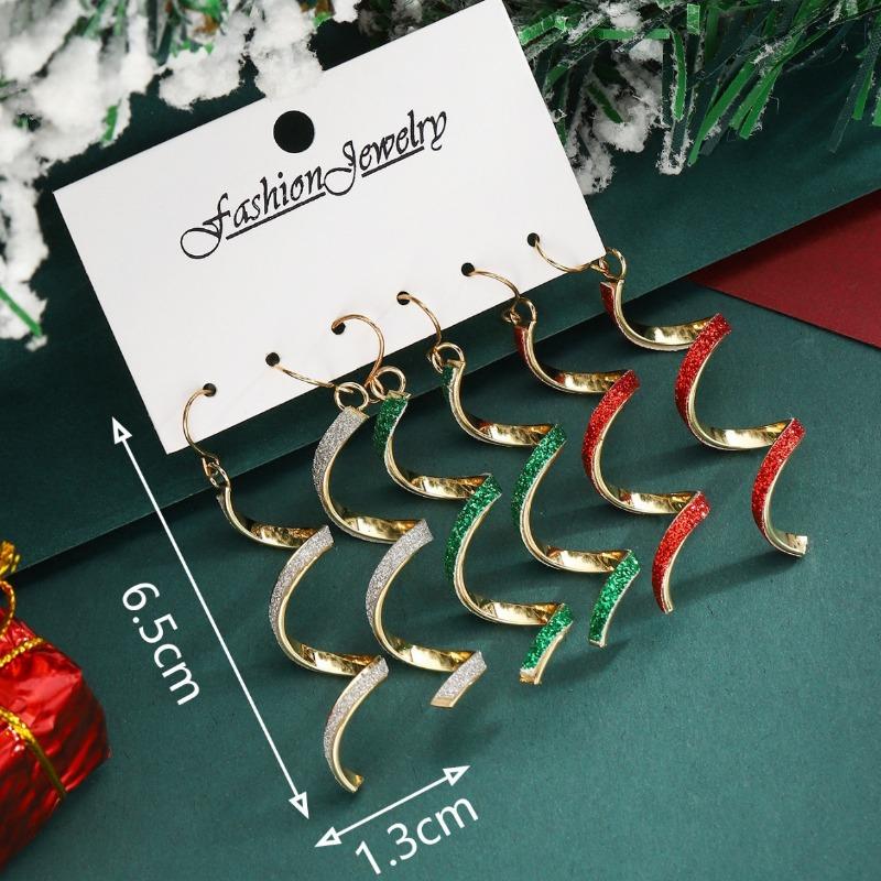 Hot-selling Christmas versatile personality spiral geometric earrings metal texture multi-color earrings set