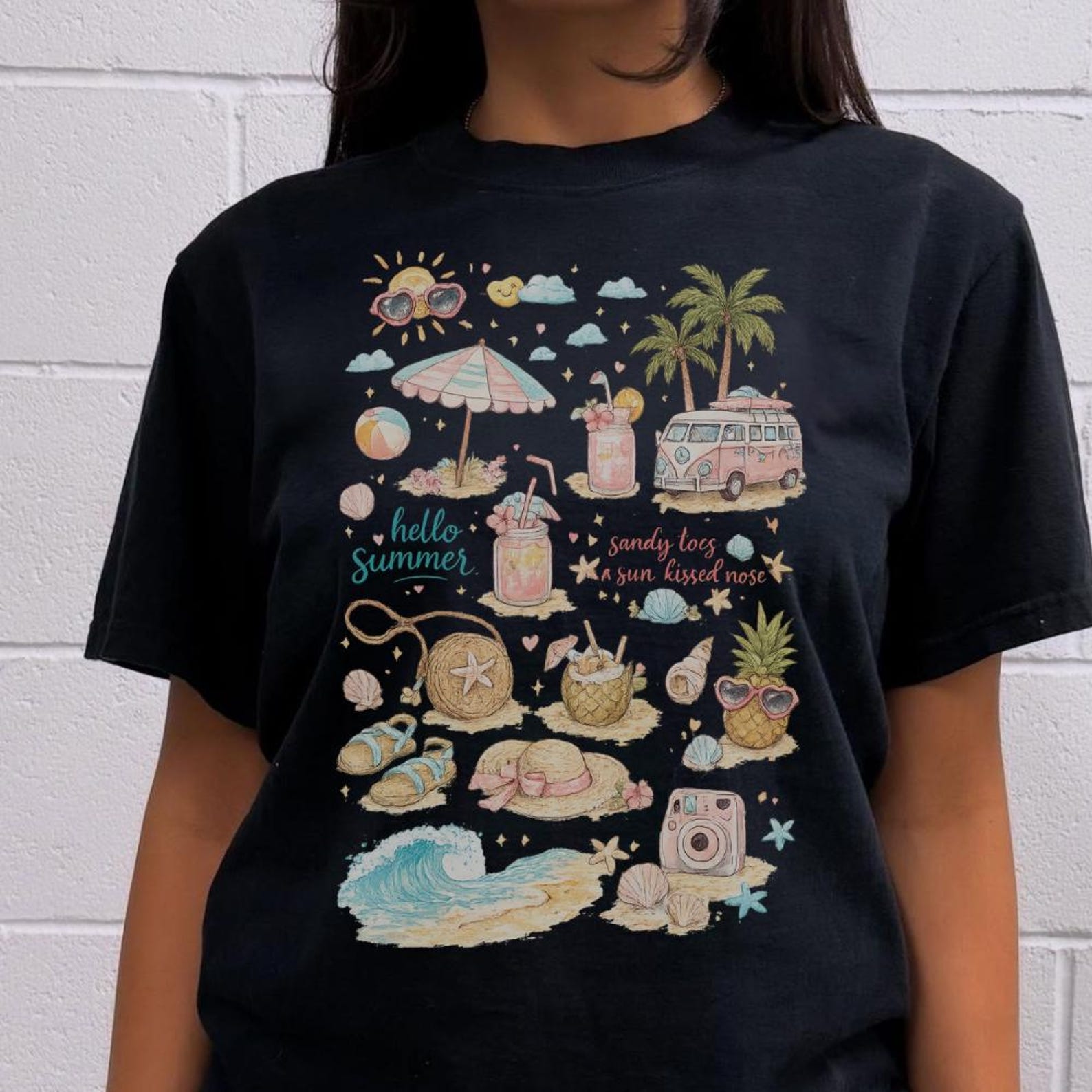 Hello Summer Shirt, Sandy Toes Sun Kissed Nose Tee | Beach Vibes Graphic Tshirt | Vacation S