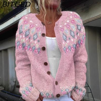 Women's Cardigan Sweater - Color-Blocked Oversized Knit Top