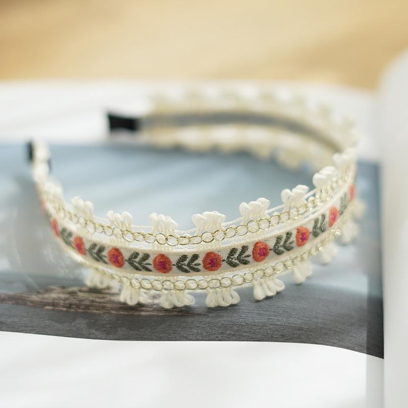 Nieuwe Boheemse Etnische Geborduurde Bloemen Hoofdbanden Volwassen Vrouwen Bloemig Geweven Kant Hoofdband Haaraccessoires gray
