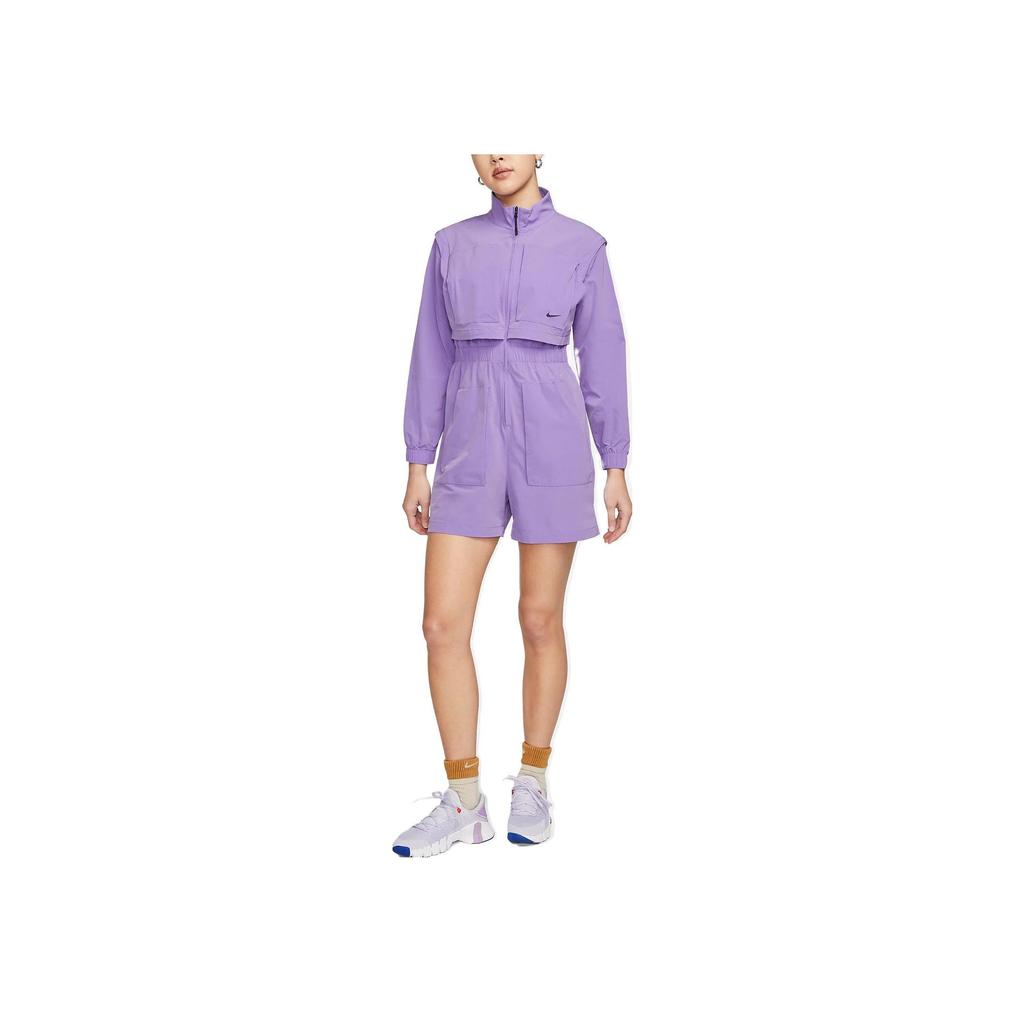 Nike Logo Print Solid Color Zipper Long Sleeve Short Jumpsuit Women Jumpsuits Purple DX0149-567