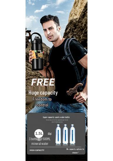 304 Stainless Steel Large Capacity Thermos Mug with Double Handle - Portable Mountaineering Water Bottle