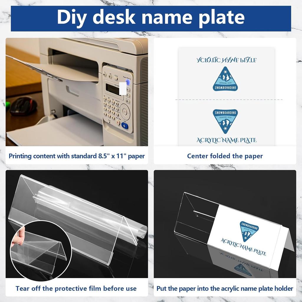 24 Paquetes Placas de Nombre de Plástico Transparentes para Escritorio Soporte de Placa de Nombre Acrílico de 8.5 x 3 Pulgadas Marco de Letrero de Me