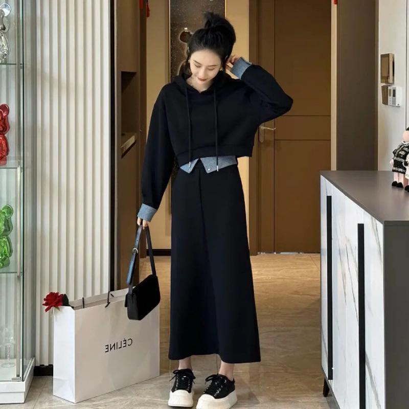 

Plus Size Women s Slimming Autumn Sweatshirt & Midi Skirt Set - Fashionable Two-Piece XL