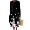 Women's Fashionable Casual Long-Sleeved Round Neck Floral Print Zipper Dress