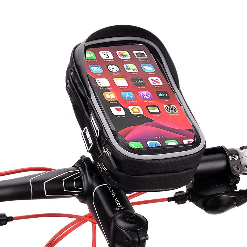 Ready To Ship 360 Degree Rotation Bike Phone Bag Cycling Waterproof Two Pockets Bicycle Bag with Zipper Phone Holder