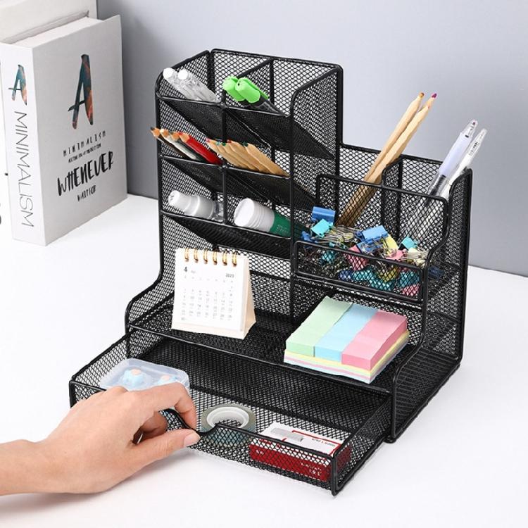 Großer Stiftebecher mit Schublade Multifunktionaler Stiftehalter Büro Schreibtisch Stifteorganizer für Stifte Bleistifte Marker