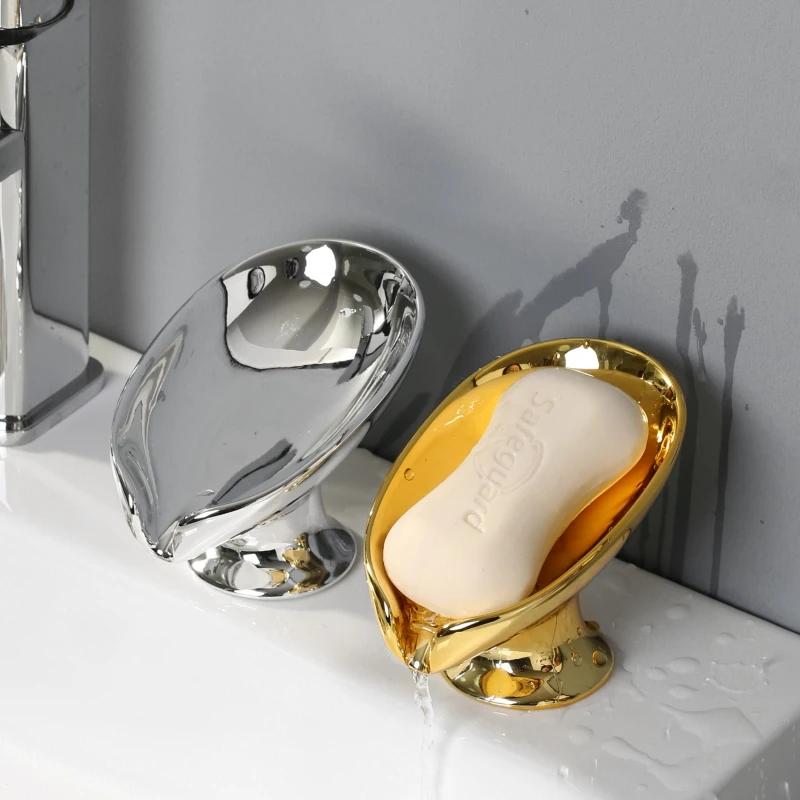 No Punching Soap Dish Bathroom Storage Soap Holder Wristband Hand Dispenser Gold and Silver Ceramics Washbasin Drain Soap Holder