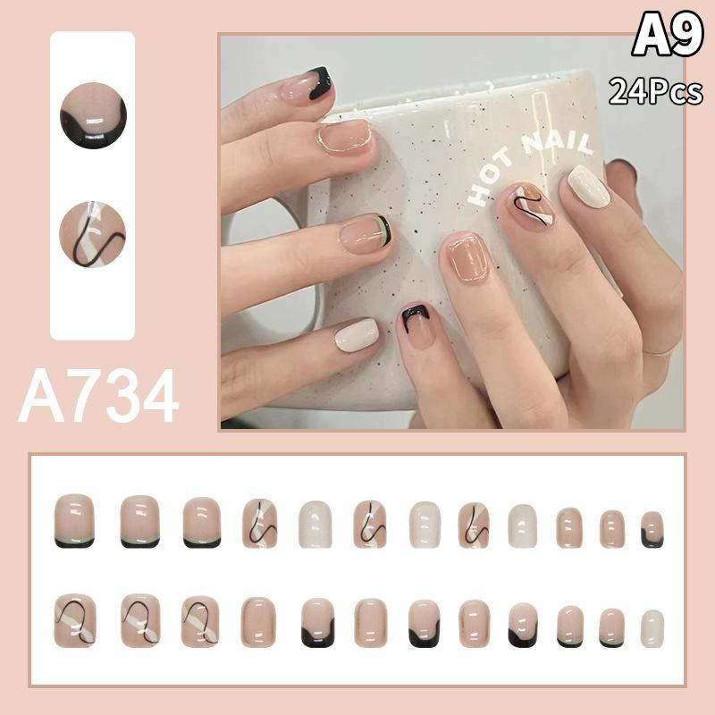 24Pcs French Multiple Styles Fake Nails Press On Nails Gel On Painted Reusable Fast Wearable Nail Tips Detachable Full Finished