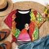 Abstract Faces Design Women's Yellow T-Shirt Casual Summer Style Round Neck Short Sleeve Top For Daily Wear