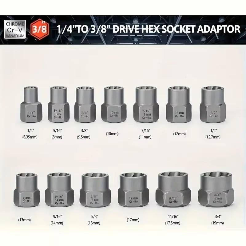 14 Pcs Impact Bolt Nut Remover Set Cr-Mo Steel Bolt Extractor Tool Set for Industrial