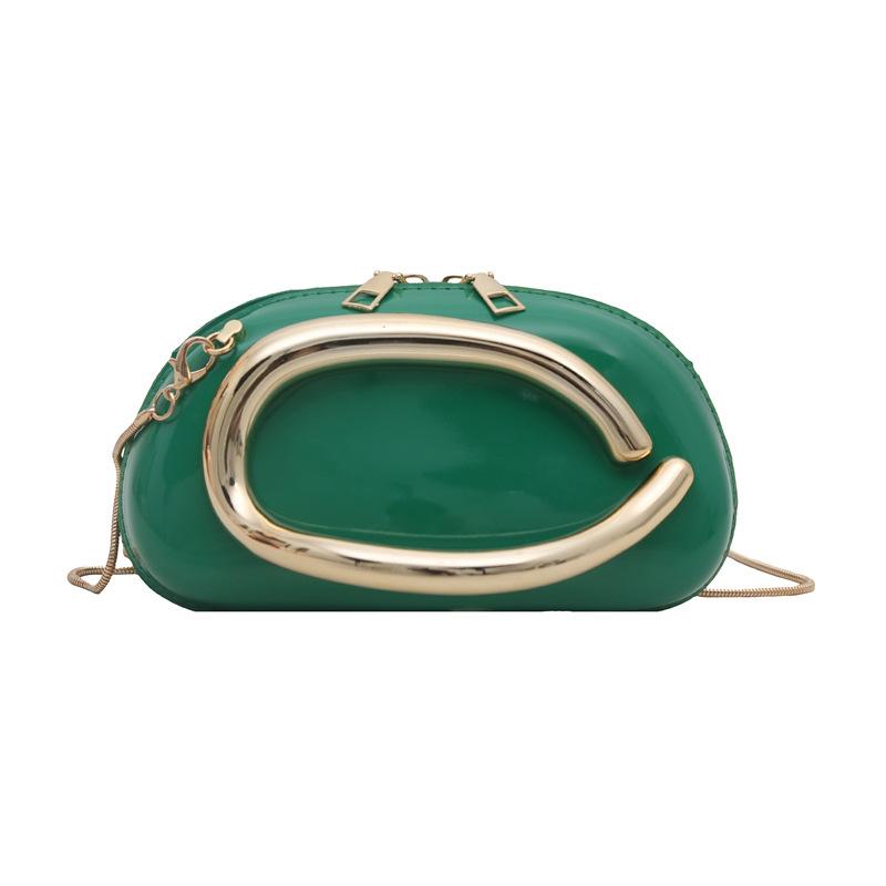 Hand-held Dinner Bag Small Square Box Bag Gilded Metal Handle Chain Crossbody Evening Dress Bag
