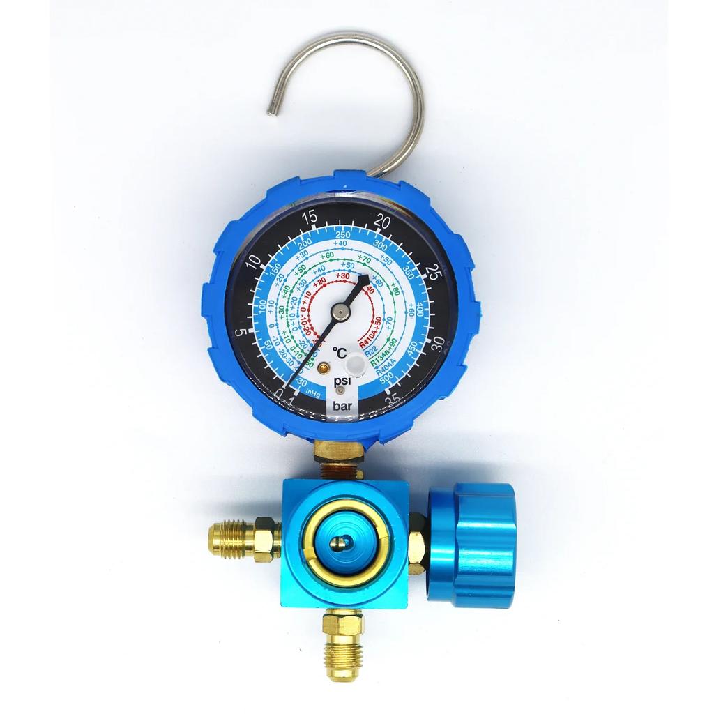 For R410A R22 R134a R404A Air Condition Gauge Refrigerants Manifold Gauge Manometer Valve 800psi/500psi with Visual Mirror