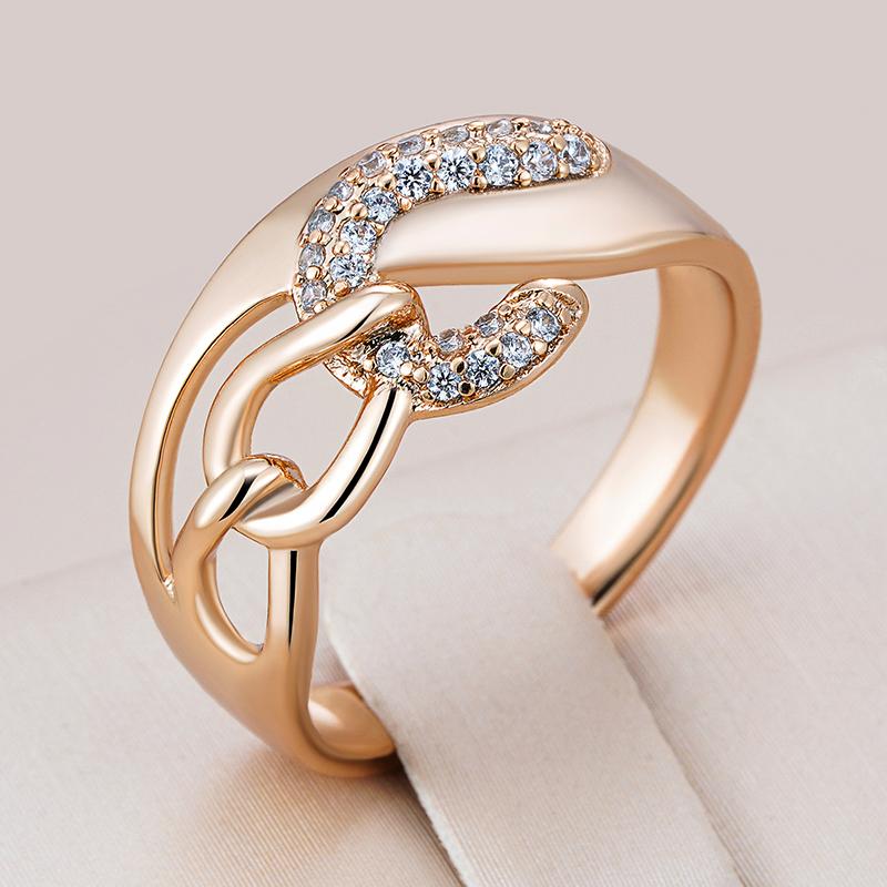 New  Rose Gold Color Big Rings For Women Unique Shiny Natural Zircon Accessories Modern Wedding Party Daily Jewelry