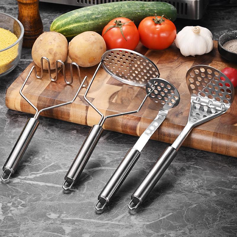 Stainless Steel Potato Masher With Round And Square Openings For Home Kitchen Use