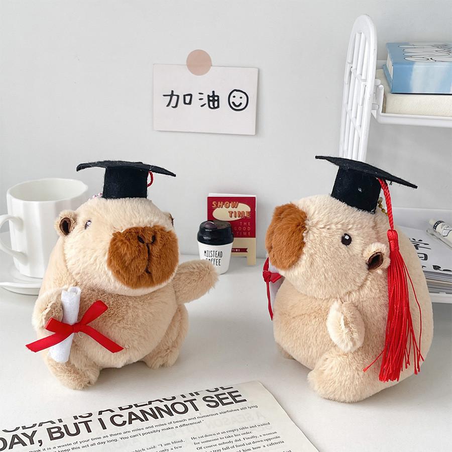 Cute Graduation Cap Capybara Stuffed Animal Bag Charm For Throwing Graduation Season