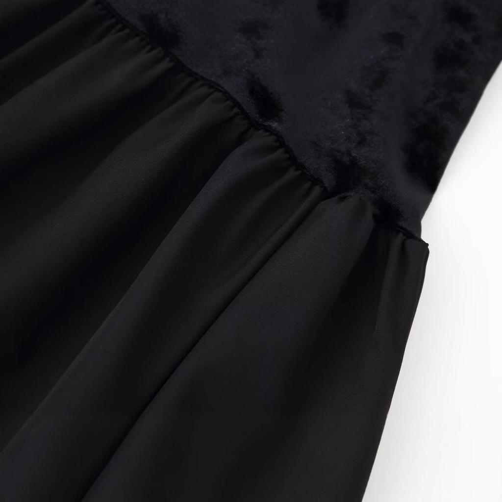 2025 Spring Women's European-American Velvet Patchwork Slimming Long Sleeve Dress