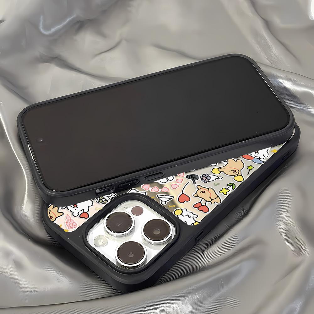 Mirror Phone Case for iPhone 15 11 13 14 for 15 16 Pro Max 12 13 16 Pro Cloud Flower and Animal Cute Style Phone Case