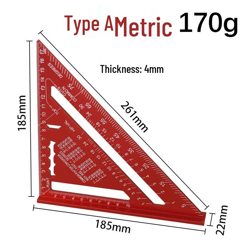 Imported British Imperial 7/12 Inch Metric Aluminum Black Anodized Woodworking Triangle Ruler: 90° & 45° Angles