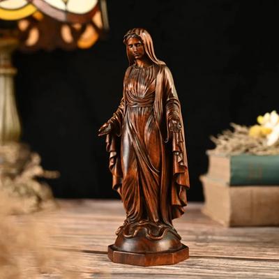 Vintage Handicrafts Virgin Mary Religious Figurine Statue Solid Wood Peach Wood Ornaments Decoration Christmans Gifts