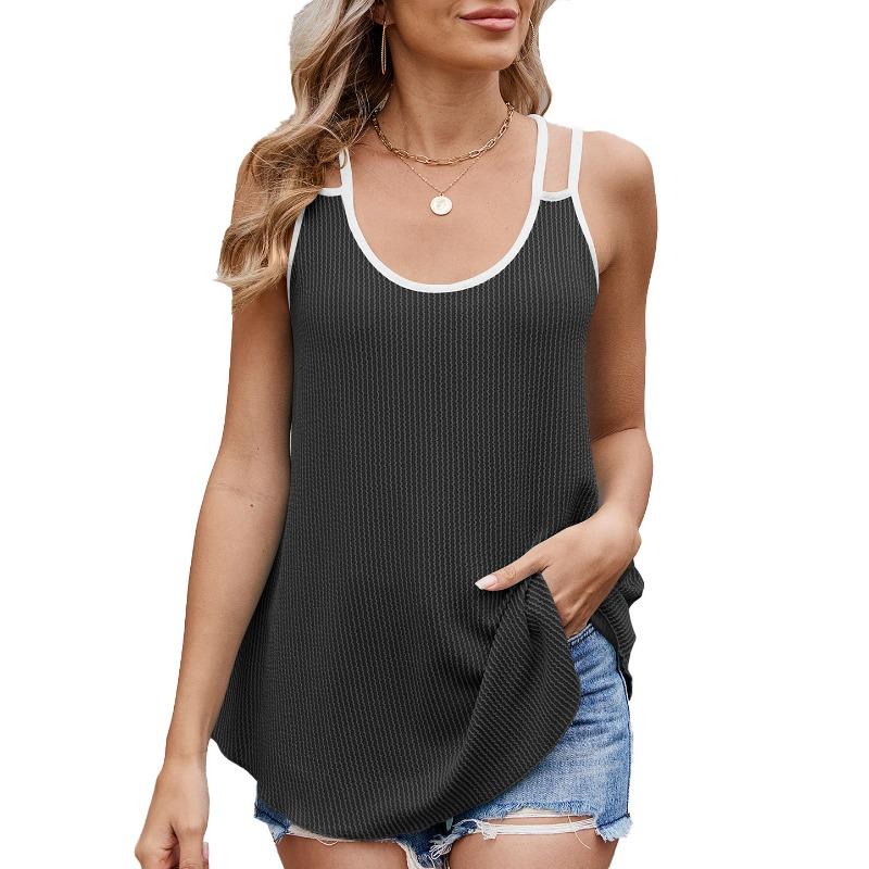 Women's Spring and Summer Combination Color Round Neck Solid Color Casual Halter Vest Top