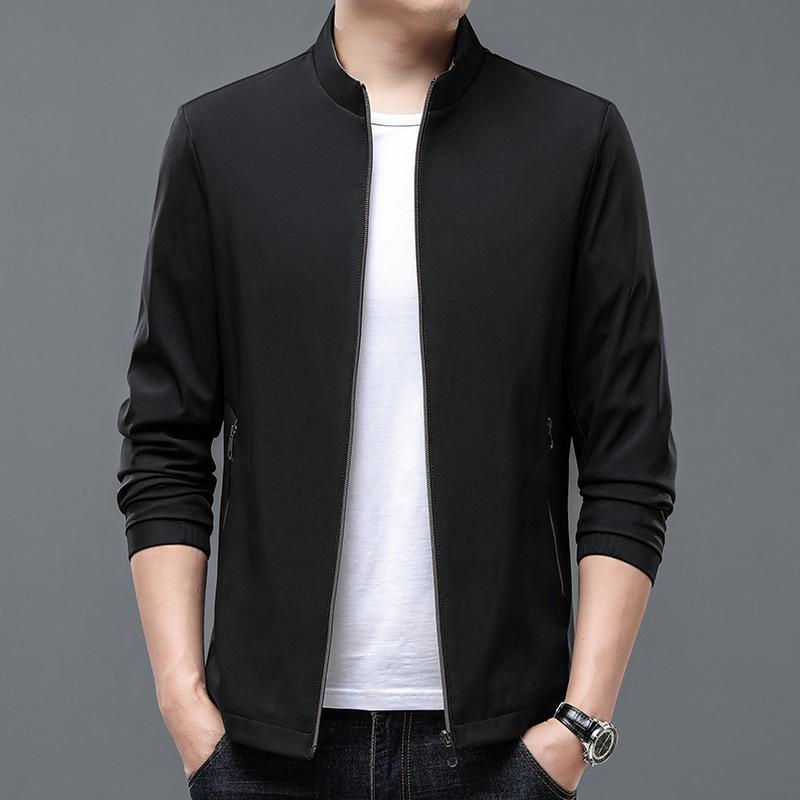 Spring and Autumn Middle-aged Men's Jacket Thin Casual Breathable Loose Solid Color Middle-aged and Elderly Handsome Dad Jacket