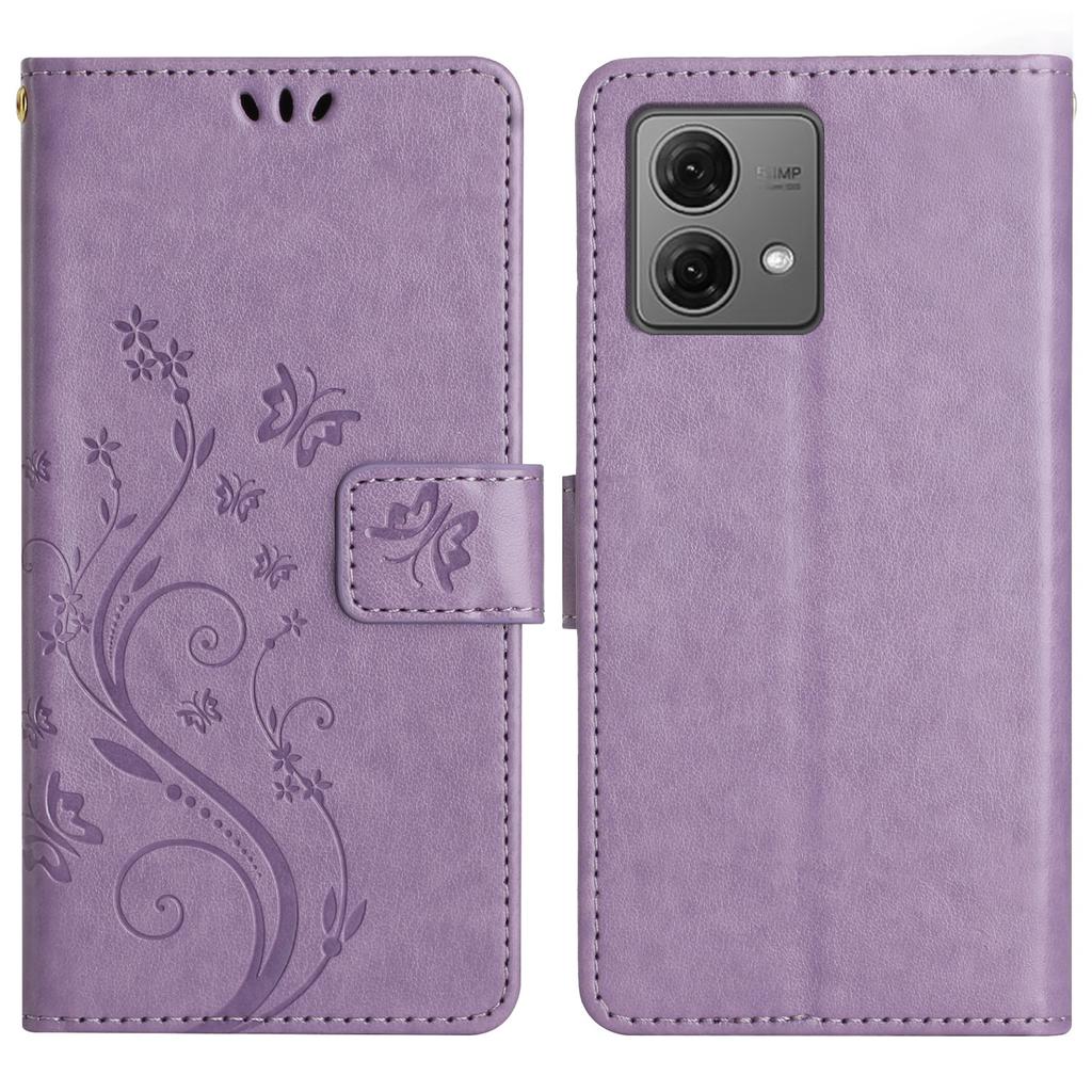 Für Motorola Moto G85 5G/S50 Neo 5G Leder-Wallet-Hülle Schmetterling-Blumen-geprägtes Handy-Cover mit Riemen