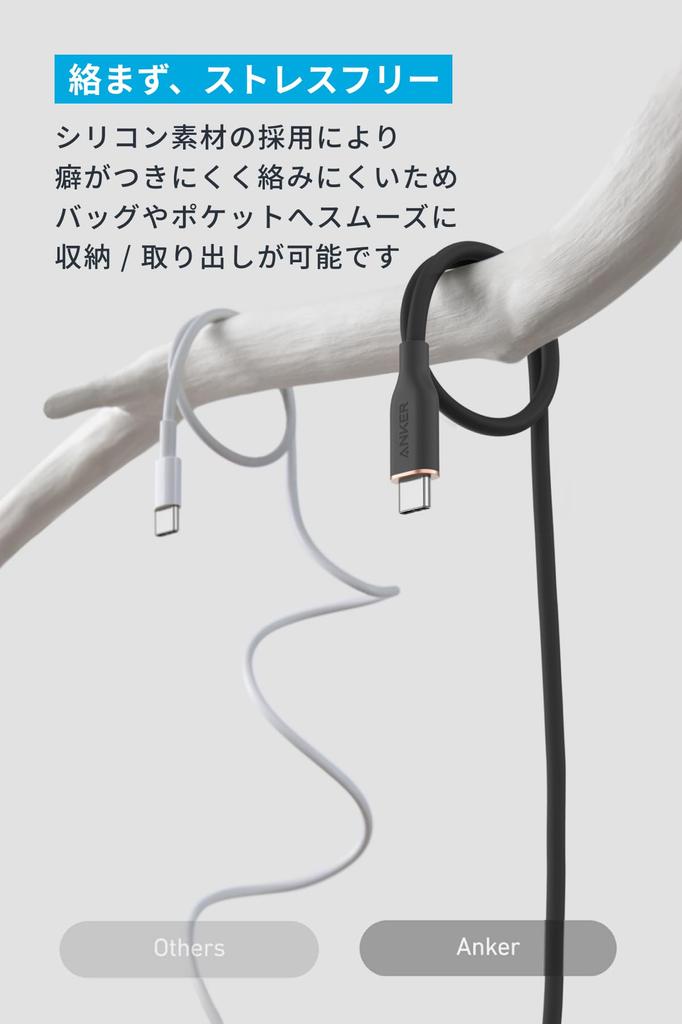 Anker Cable with Cable Compatible with Silicone Compatible with Galaxy iPhone Midnight Black USB-C & USB-A (Flow), Tangle-Free, 15W, Ties, USB-C