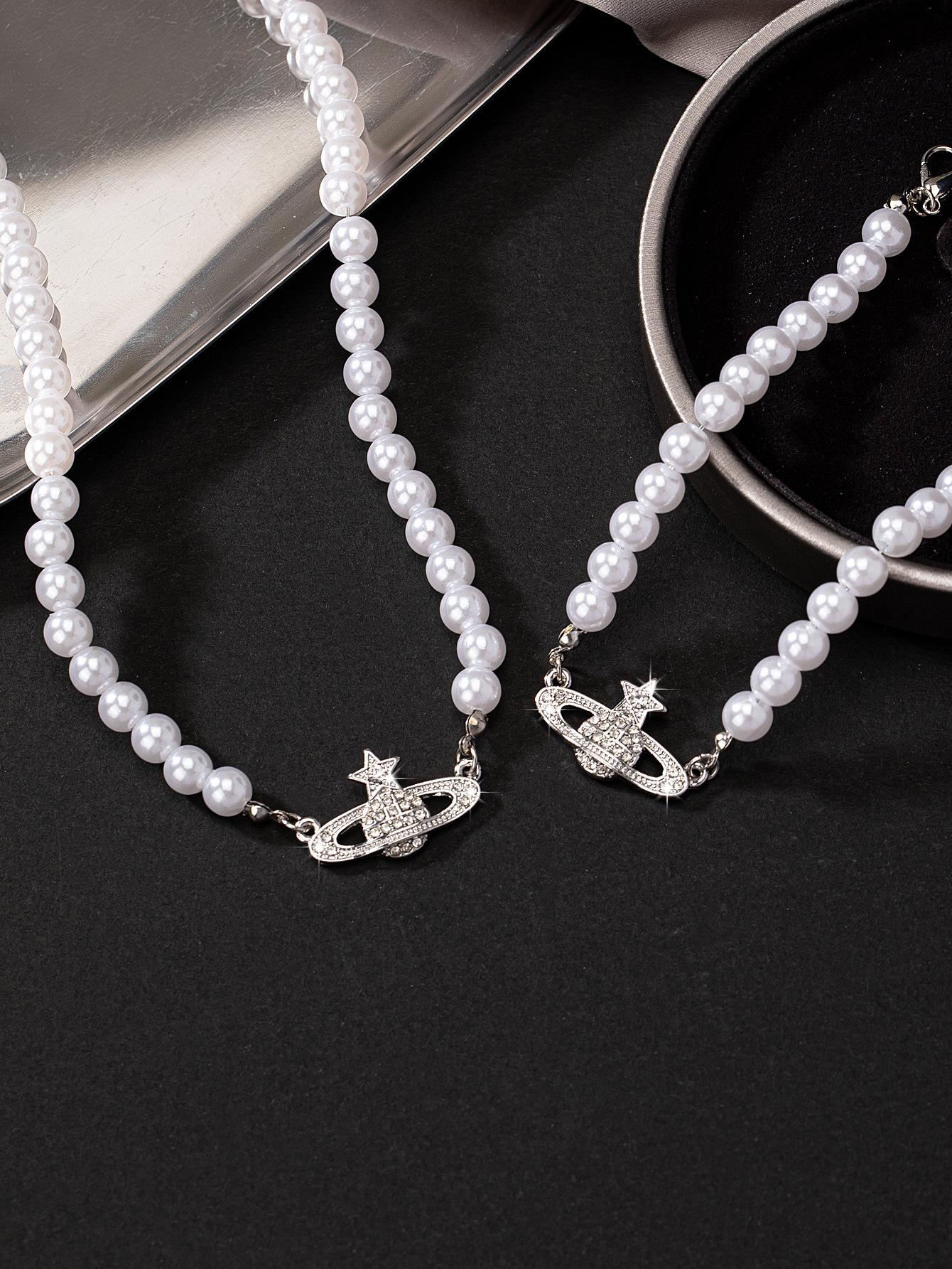 Корейский Модный Тренд Жемчужный Браслет Ожерелье Комплект Женский Нишевый Высококлассный Смысл Легкий Роскошный Стиль Планета Ключичная Цепочка