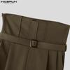 INCERUN Men High Waist Zipper Straight Pants Solid Casual Loose Long Trousers