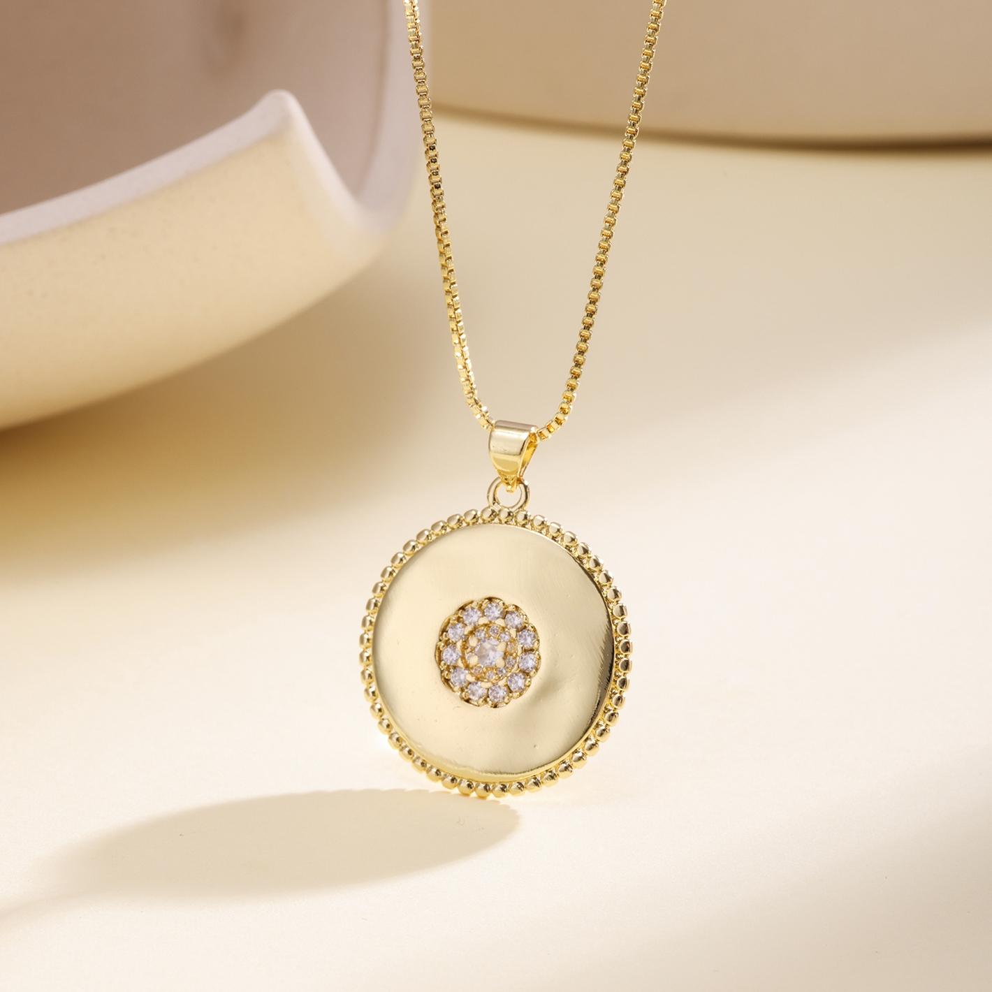 

Nidin New Trendy Turkish Round Shape Square/Evil Eye Pendant Necklace For Female Male Copper Crystal Zircon Charm Jewelry Gifts