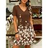 Plus Size Women's Dress Summer Beach Loose Casual A-Line Dress Vintage Boho Floral Printing Short Sleeve V-Neck Dress