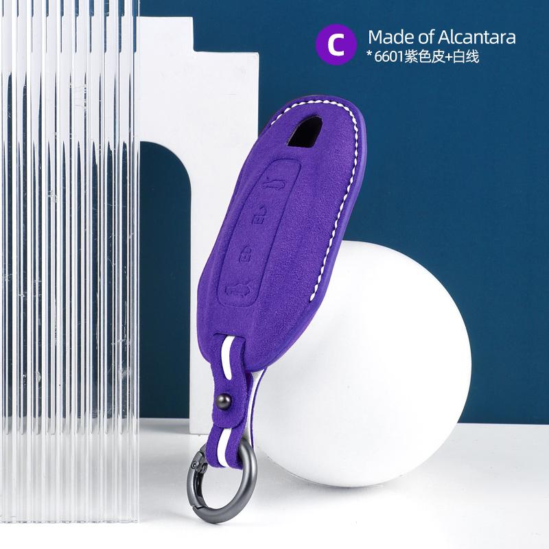 Alcantara Suede Key Fob Cover With Keychain Fits Porsche Macan 4 Ev Electric Model Taycan Key Shell Accessories