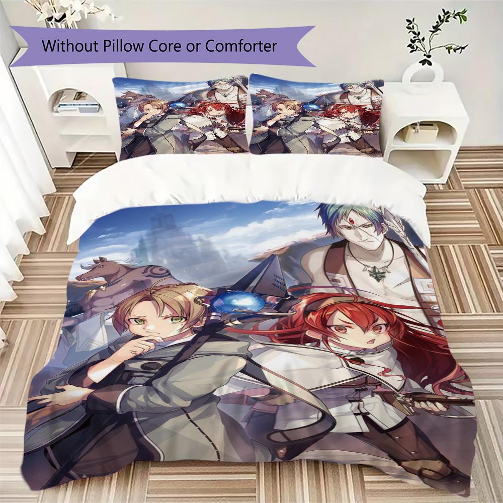 Mushoku Pattern Bedding,Quilt Set Quilt Cover Pillowcase Home Birthday Gift(1 * duvet cover + 2 * pillowcase, without core)_lx