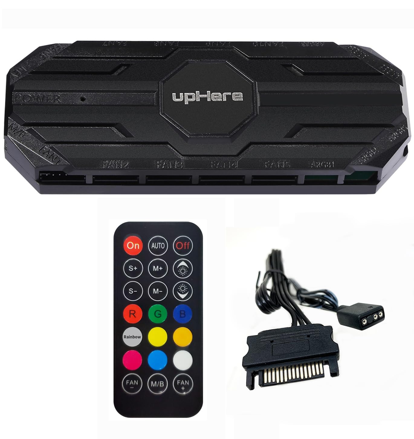 

upHere Fan Controller Fan Hub Remote Control 6PIN 10 Ports 5V 3PIN 2 Ports ARGB PC Case Fan Expansion Hub SATA Power Supply and 5V 3Pin ARGB Cable