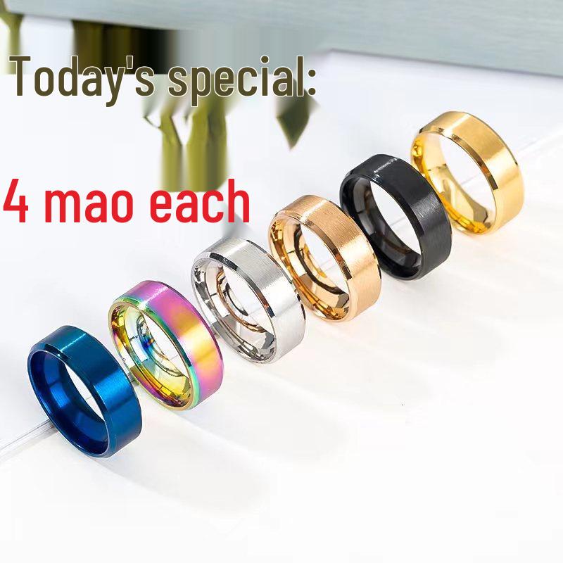 8mm Double Beveled Frosted Matte Brushed Polished Men's Stainless Steel Titanium Ring
