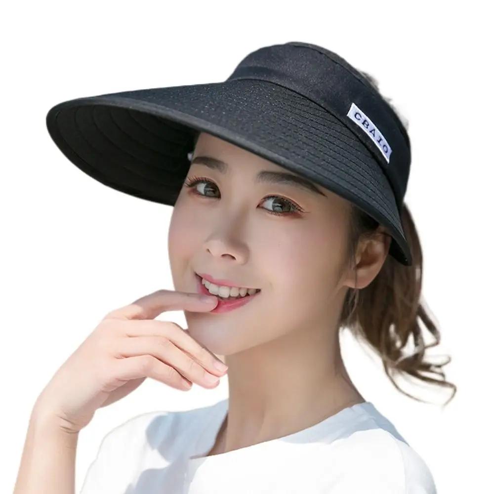 New Simple Women Summer Sun Visor Wide Brim Hat Beach Hat Sunhat Lady Sunscreen Hat Uv Protection Female Cap Adjustable