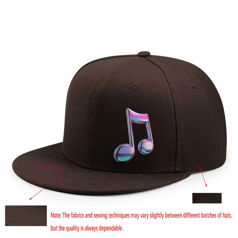 Musical Note Graphic Print Flat Brim Baseball Cap Polyester Breathable Adult Snapback Hat for Outdoor Music Festivals